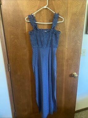 Anthropologie Blue Gingham Smocked Maxi Dress